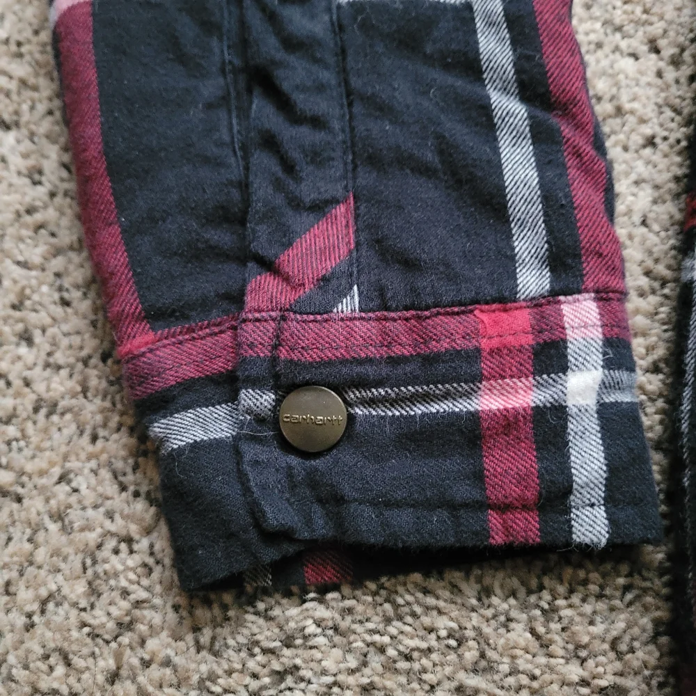 Carhartt Kids Coat XL 18/20 Plaid Sherpa Chore Barn Work Red Black Pockets Warm
